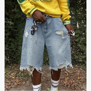 Aelfric Eden Light Blue Distressed Denim Bermudas